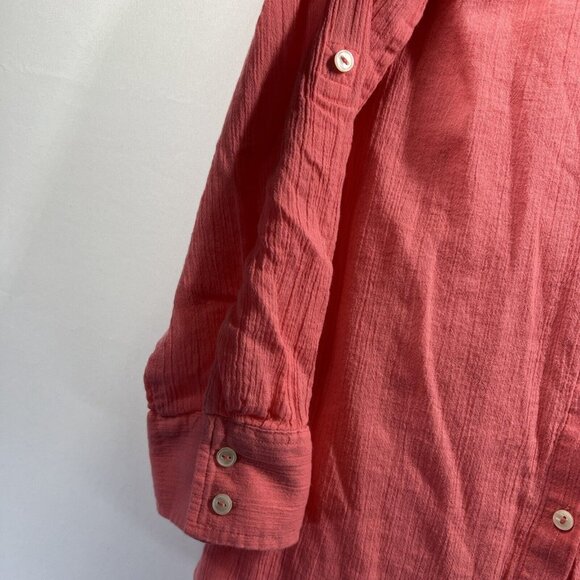 Talbots Women's Blouse Size Large 100% Cotton Coral Roll Tab Long Sleeve Gauzy - Picture 4 of 8